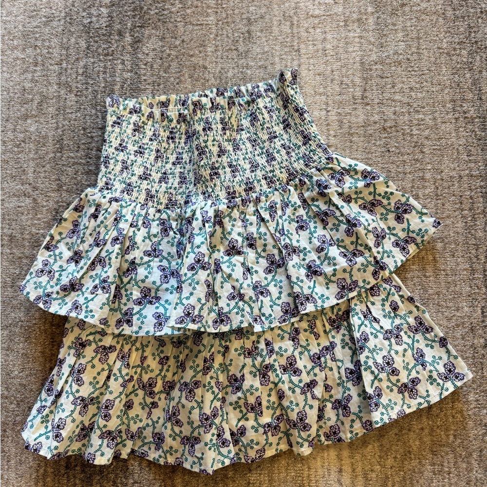 Smocked Tiered Floral Skirt - Purple & Cream